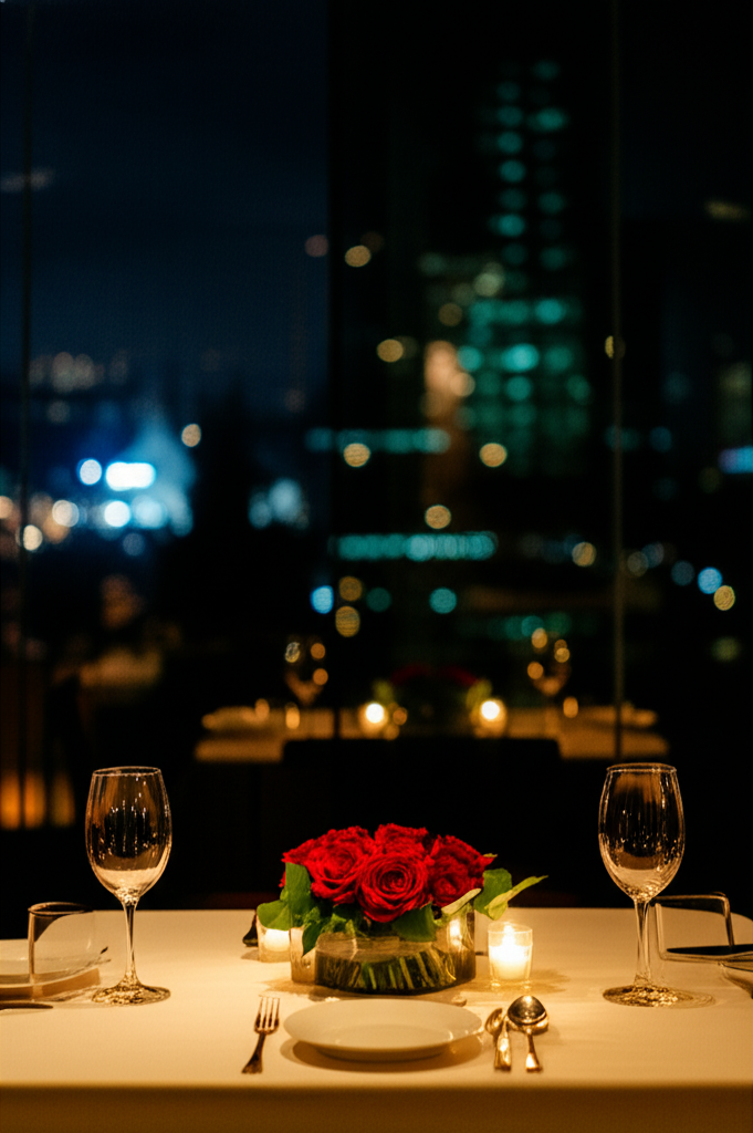 Cena romántica para dos con vista nocturna a Bogotá